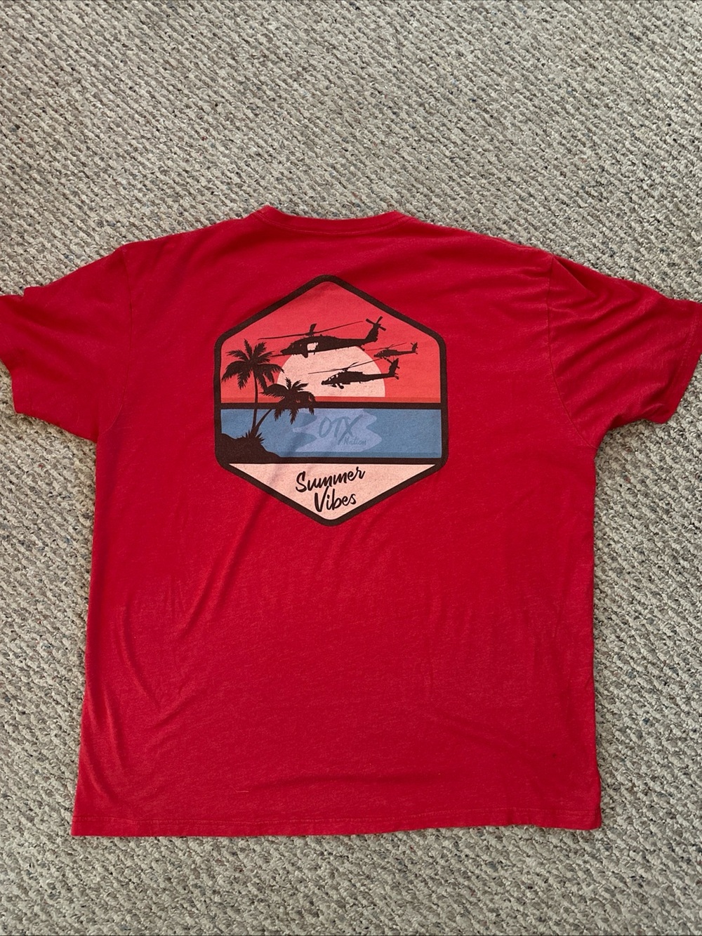 OTX Nation Summer Vibes Red Crew Neck T-Shirt - Men's Casual Tee Size L